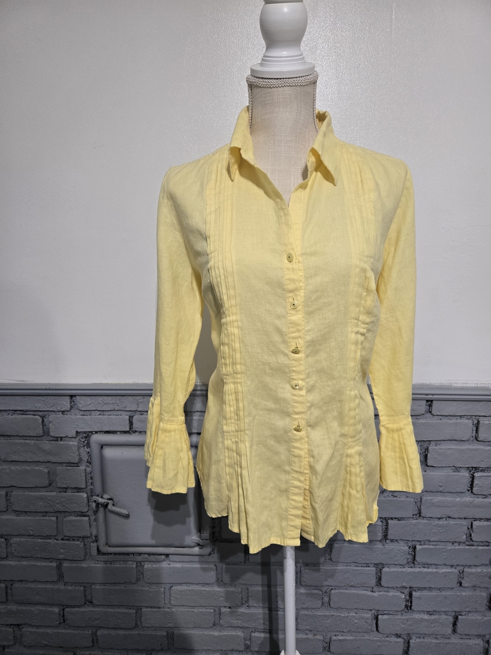Peter Martin Yellow Pintuck Button-Front Blouse